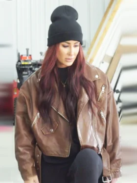 Down Home Fab S03 Chelsea DeBoer Brown Leather Biker Jacket
