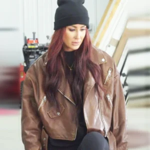 Down Home Fab S03 Chelsea DeBoer Brown Leather Biker Jacket