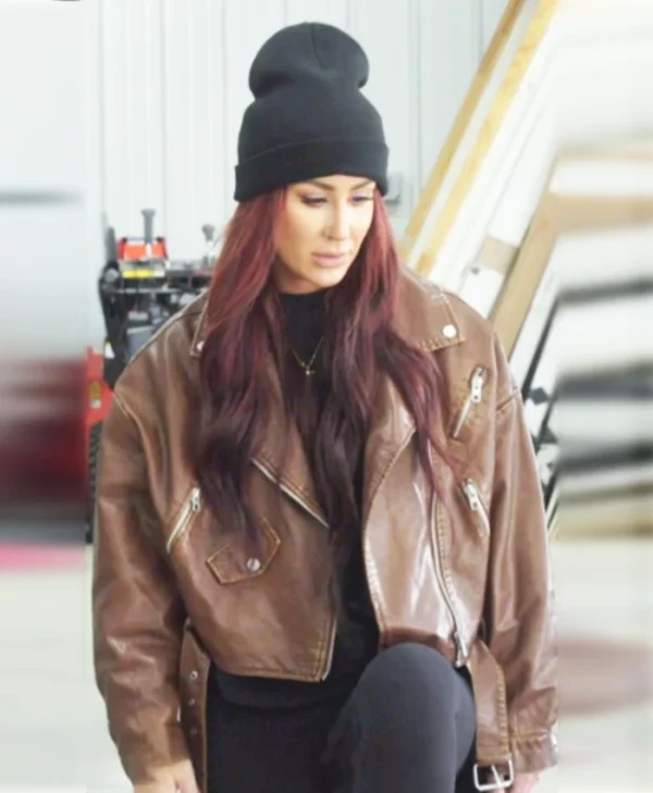 Down Home Fab S03 Chelsea DeBoer Brown Leather Biker Jacket