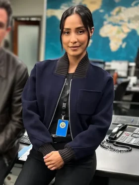 FBI S07 Emily Alabi Blue Bomber Jacket Side