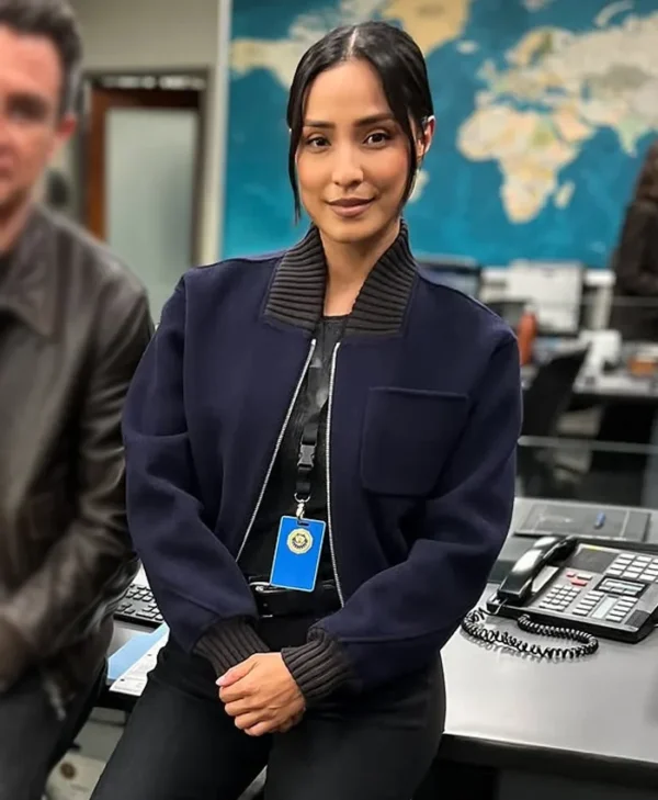 FBI S07 Emily Alabi Blue Bomber Jacket Side