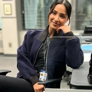 FBI S07 Emily Alabi Blue Bomber Jacket Side