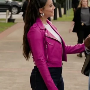 Found S02 Gabrielle Walsh Pink Cropped Leather Jacket