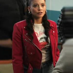 Found S02 Gabrielle Walsh Red Leather Jacket Front
