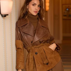 Fountain of Youth 2025 Eiza Gonzalez Brown Leather Coat