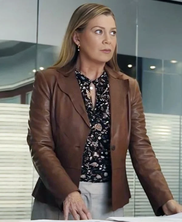 Good American Family S01 Kristine Barnett Brown Leather Blazer