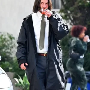 Good Fortune 2025 Keanu Reeves Black Hooded Coat