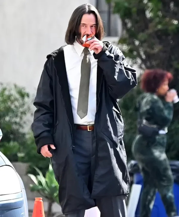 Good Fortune 2025 Keanu Reeves Black Hooded Coat
