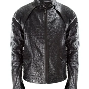 Jemin Genuine Black Leather Textured Jacket
