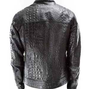 Jemin Genuine Black Leather Textured Jacket For Sale