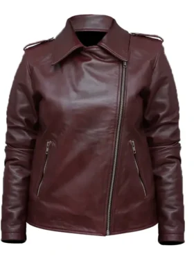 Lasdas Burgundy Leather Biker Jacket