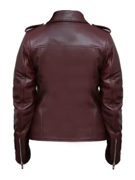 Lasdas Burgundy Leather Biker Jacket For Sale