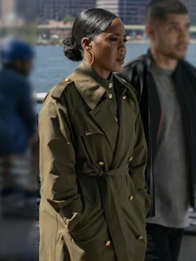 Law and Order Organized Crime S05 Ayanna Bell Green Coat Front