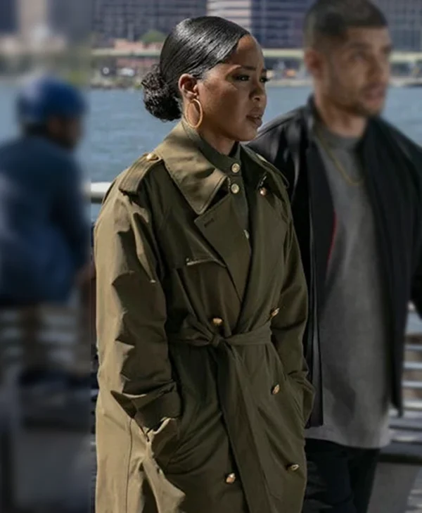 Law and Order Organized Crime S05 Ayanna Bell Green Coat Front