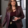 Law and Order SVU S26 Mariska Hargitay Maroon Leather Blazer
