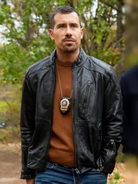 Law and Order SVU S26 Octavio Pisano Black Leather Jacket Side