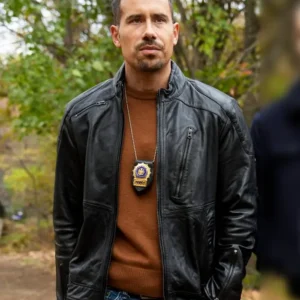 Law and Order SVU S26 Octavio Pisano Black Leather Jacket Side