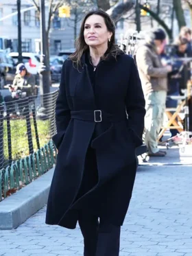 Law and Order SVU S26 Olivia Benson Black Wool Coat Side
