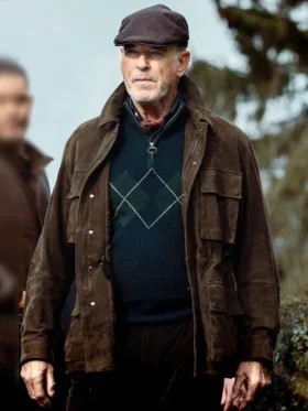 MobLand S01 Pierce Brosnan Brown Suede Leather Jacket