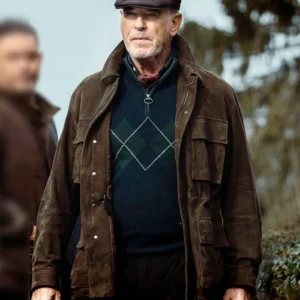 MobLand S01 Pierce Brosnan Brown Suede Leather Jacket