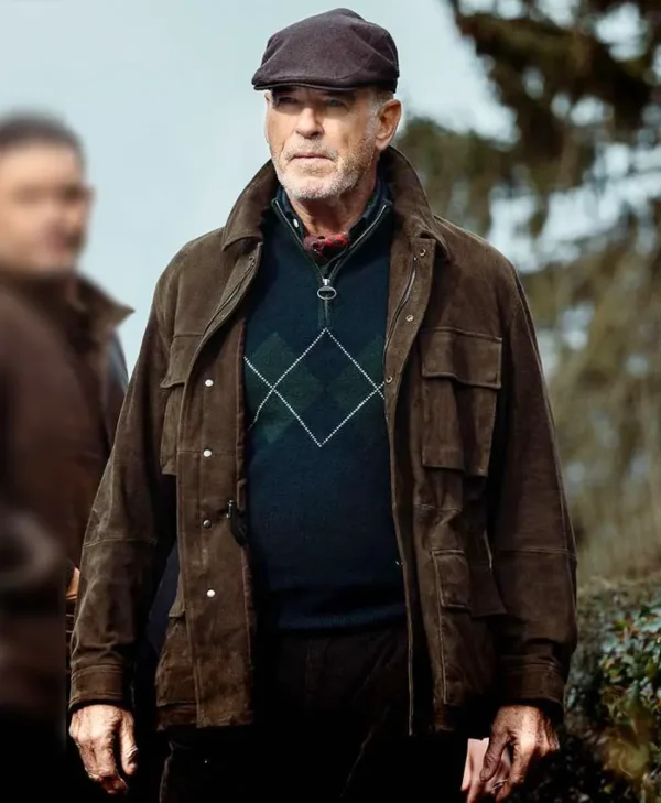 MobLand S01 Pierce Brosnan Brown Suede Leather Jacket