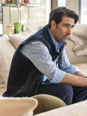 Mountainhead 2025 Jason Schwartzman Blue Quilted Vest