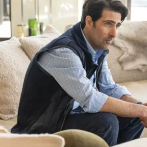 Mountainhead 2025 Jason Schwartzman Blue Quilted Vest