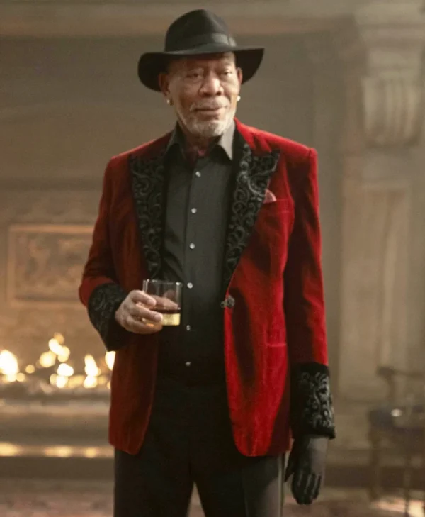 Now You See Me Now You Don’t 2025 Morgan Freeman Red Blazer Side