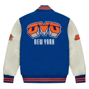 OVO New York Knicks Blue Varsity Jacket For Sale
