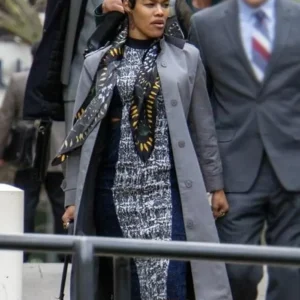 One Battle After Another 2025 Teyana Taylor Grey Coat