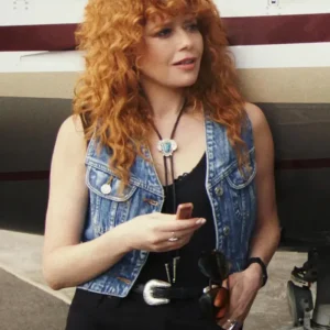 Poker Face S02 Natasha Lyonne Blue Denim Vest Side