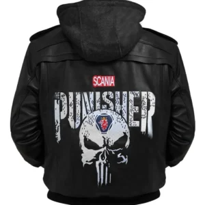 Punisher Black Bomber Hooded Jacket Back