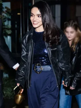 Snow White 2025 Rachel Zegler Black Leather Jacket Side