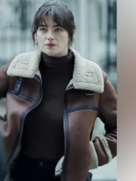 Surface S02 Millie Brady Brown Shearling Leather Jacket