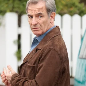 The Game 2025 Robson Green Suede Leather Blazer Front