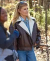 The Motherhood S01 Connie Britton Brown Shearling Leather Jacket