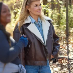 The Motherhood S01 Connie Britton Brown Shearling Leather Jacket