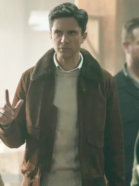 The Waterfront S01 Topher Grace Brown Shearling Suede Jacket