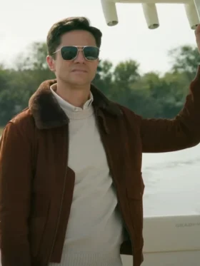 The Waterfront S01 Topher Grace Brown Shearling Jacket