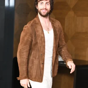 28 Years Later Aaron Taylor-Johnson Brown Suede Leather Blazer
