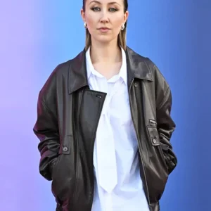 Adolescence S01 Erin Doherty Black Leather Jacket Side