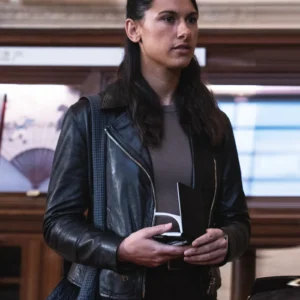 Art Detectives S01 Nina Singh Black Leather Jacket Side
