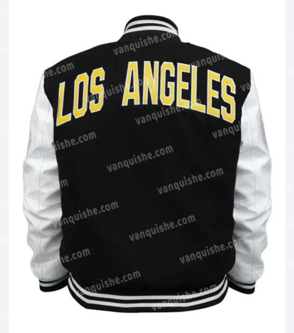 Black And White Wool lakers varsity jacket Back