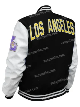 Black And White Wool lakers varsity jacket Back Look