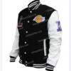 Black And White Wool lakers varsity jacket Side Look