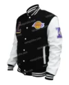 Black And White Wool lakers varsity jacket Side Look