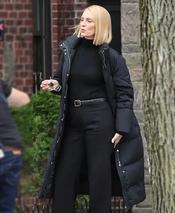 Dexter Resurrection S01 Uma Thurman Black Puffer Coat Side
