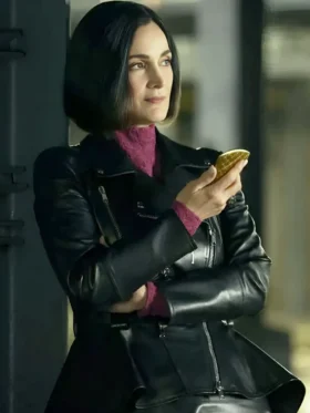 FUBAR S02 Carrie-Anne Moss Black Leather Jacket Side