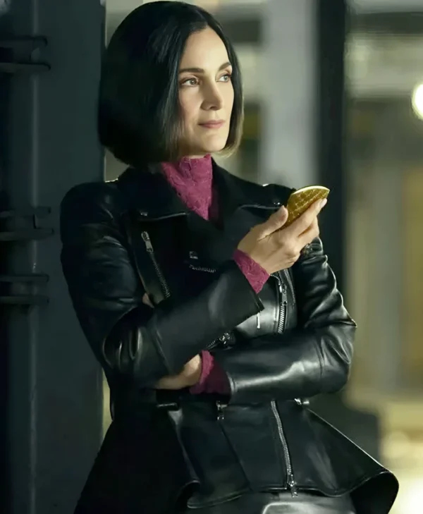 FUBAR S02 Carrie-Anne Moss Black Leather Jacket Side