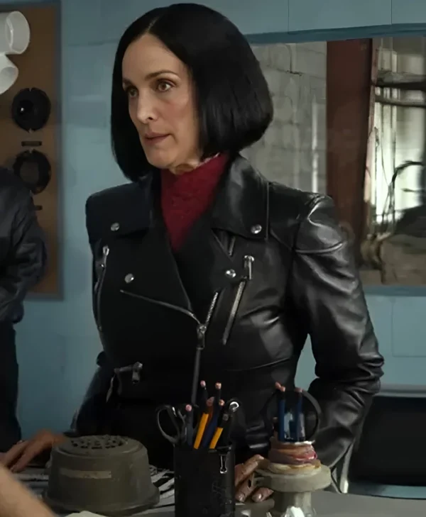 FUBAR S02 Carrie-Anne Moss Black Biker Leather Jacket